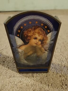 Vintage Enesco Blue Glass & Brass Tealight Candle Holder